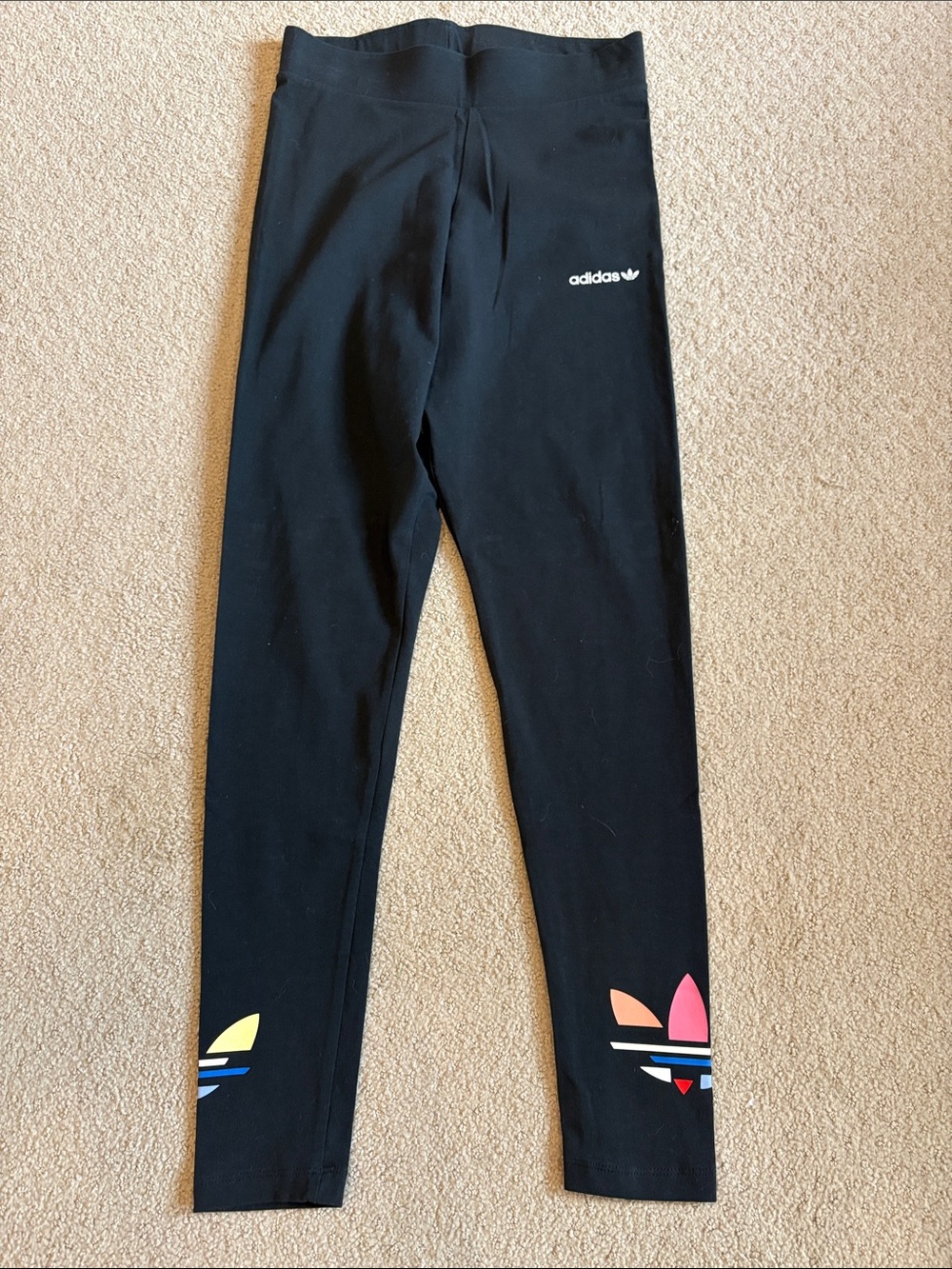 adidas Black Women’s Leggings with Multicolor Trefoil Hem